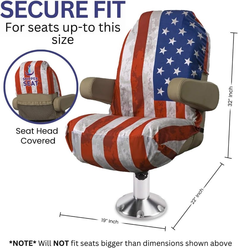 SKIPPER SEAT Boat Seat Cover - Microfiber USA Flag, Quick-Dry, Universal Fit, Stylish American Flag Design for Captain's Chairs, Pontoon Towel Seat Covers - Image 4